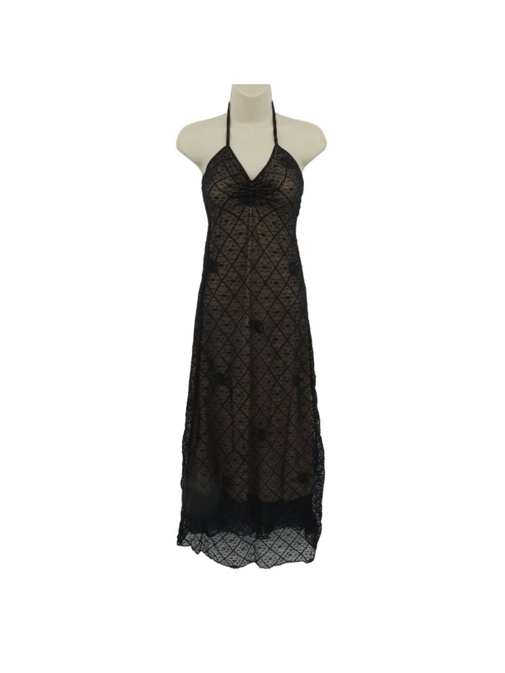 VTG DAM American Concept Women Medium Black Net Overlay Halter Dress 1990s 90s